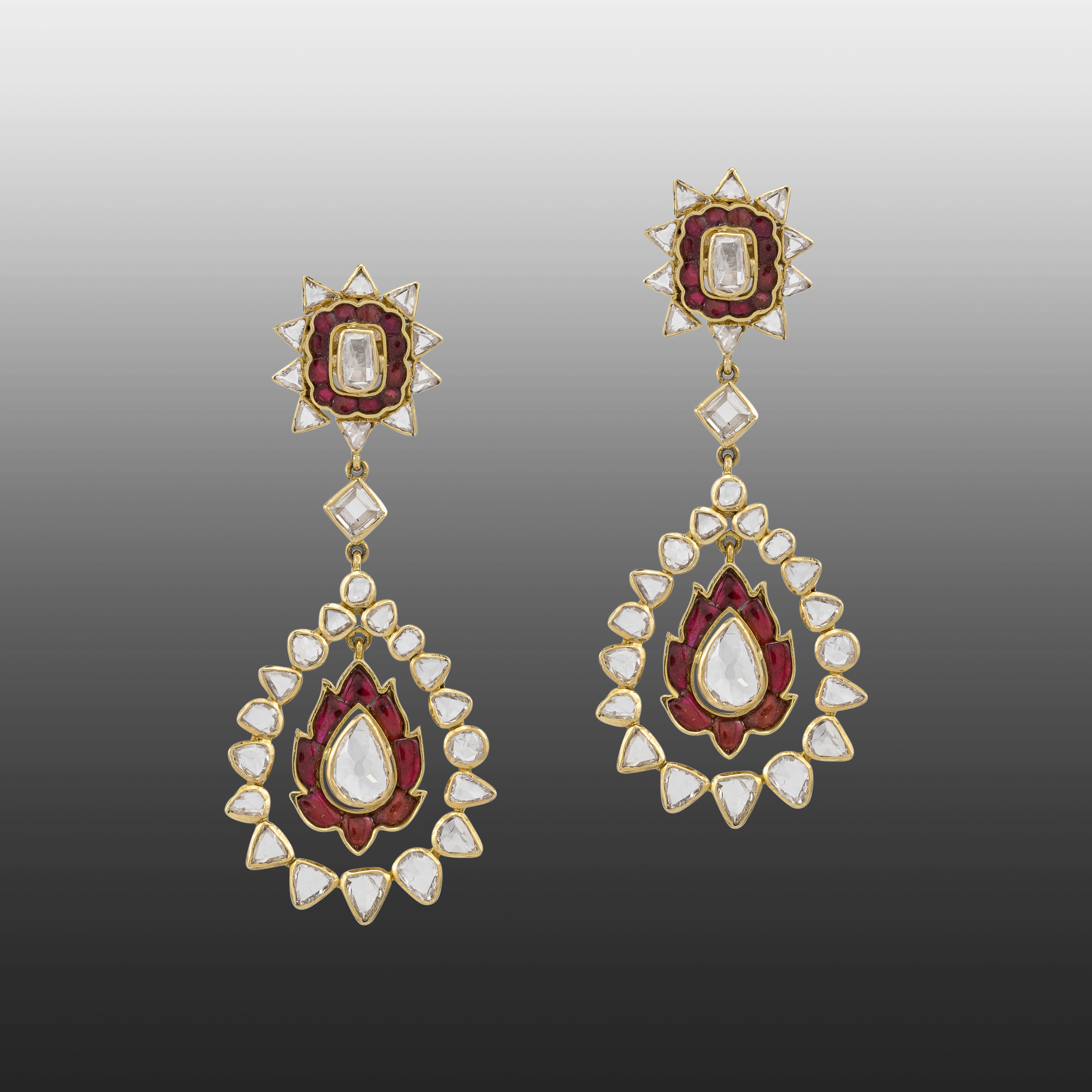 Red Talaf Rosecut Polki Drop Earrings